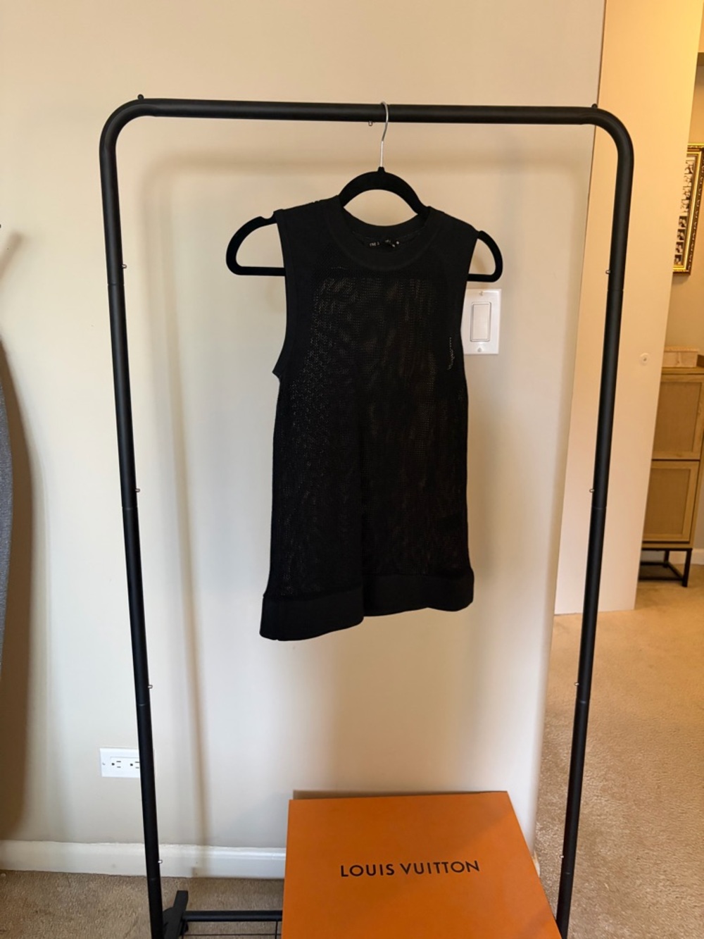 rag & bone Black Sleeveless Mesh Knit Tank Top